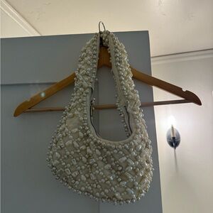 Pearl-Embellished Cream Bag